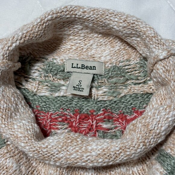 L.L.Bean Fair Isle Turtleneck Sweater Petite S Cotton Nordic Winter Cream Knit - Picture 5 of 10